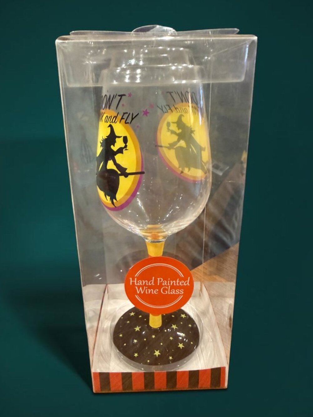 Raise the Bar "Don't Drink and Fly" Handpainted Wine Glass - NEW